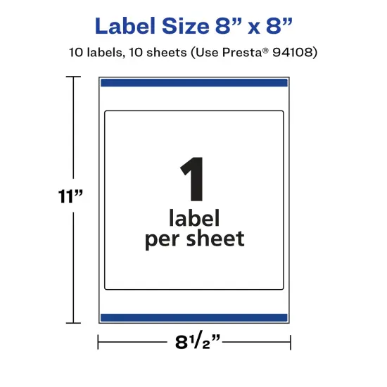 Avery Glossy White Square Labels with Sure Feed, 8" x 8" {5}