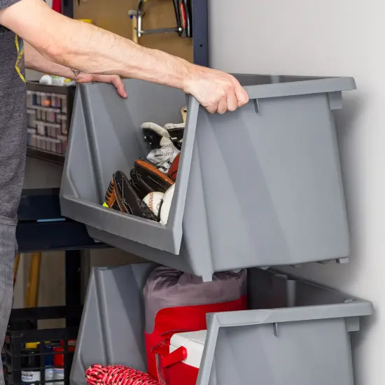 IRIS USA Medium Stackable Storage Bins Open Front, Heavy Duty Garage Organization, Gray - 1 Pack {6}