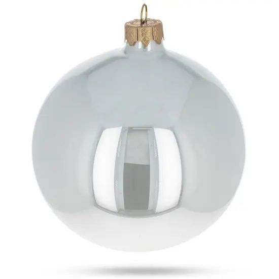 Set of 4 Glossy White Glass Ball Christmas Ornaments 4 Inches {3}