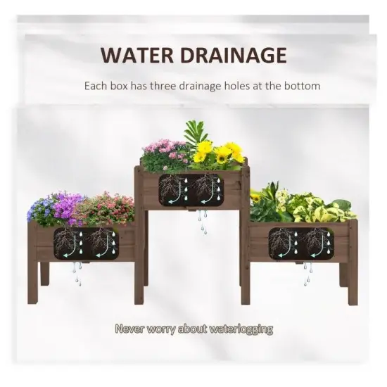 FarmHouse 3 Wooden Elevated Planter Raised Garden Beds Brown {4}