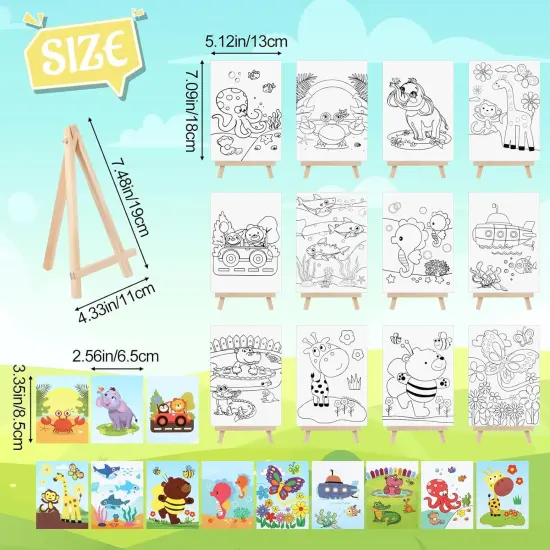 12 Sets Pre Drawn Canvas to Paint Kid Adult(Vivid Style) {2}