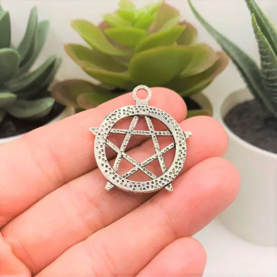 Silver Pentacle Pentagram Wiccan Charms, 31x28mm {3}