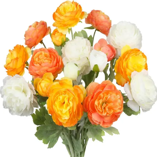 6 Pcs Artificial Flowers - Silk Peony Rose (Orange) {1}