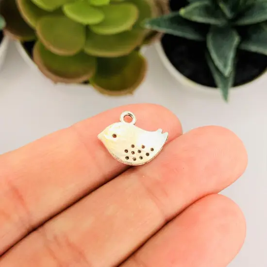 Small Antiqued Silver Bird Charms, 12x16mm {2}
