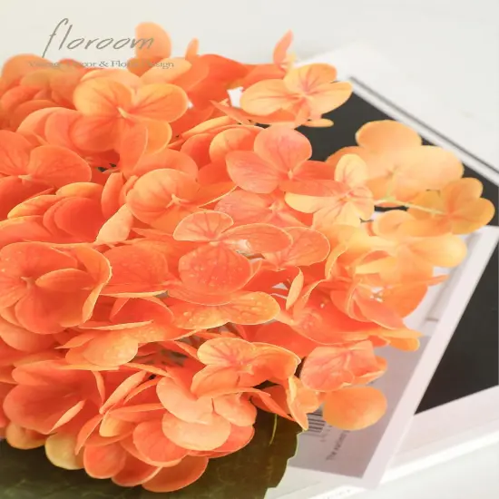 4 Pcs 20" Hydrangea Artificial Flowers - Tangerine Orange {5}