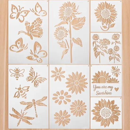 8 Pieces Sunflower Butterflies Painting Stencils Flower Butterfly Stencil Kit {1}