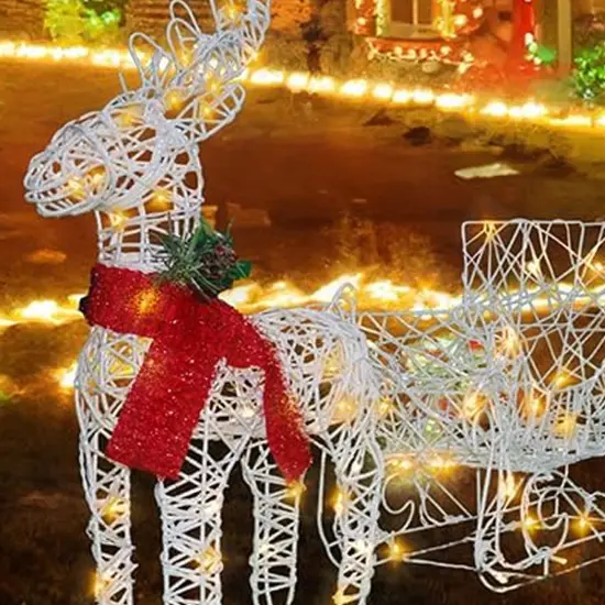 Holiday LED Brown Reindeer with Sleigh, Warm White Twinkling Christmas Lights {4}