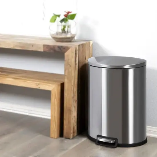 Silver Stainless Steel 13-Gallon Step-On Trash Can with Soft Close Lid and Removable Liner {2}