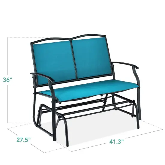 2 Seat Mesh Patio Loveseat Swing Glider Rocker with Armrests Blue {2}
