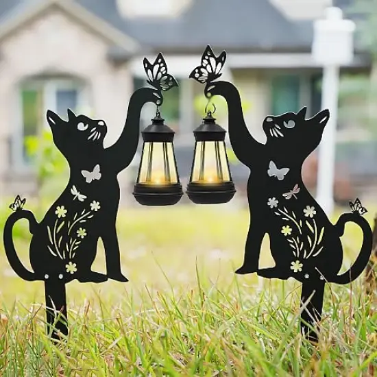 (2 PCS) - Black Cat Yard Signs Stake Decor with Butterfly {1}