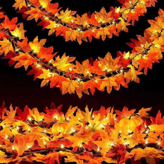 1PC Fall Garland with Lights 50 Orange Bulbs Lighted Fall Garland {1}