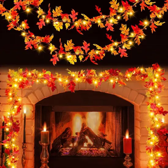 Fall Garland with Lights - 9.2Ft with 50 Incandescent Bulbs {1}