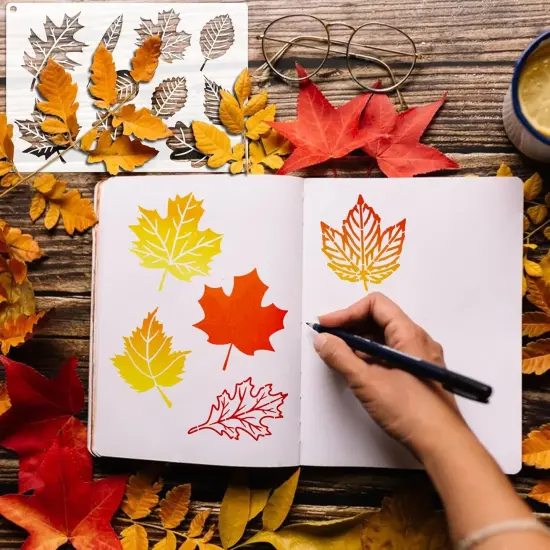 (6 Falls Leaves) -Fall Leaf Stencils for Painting on Wood Hello Autumn Leaves {2}