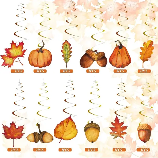 32Pcs Fall Hanging Swirl - Pumpkin, Maple Leaf, and Pinecone {4}