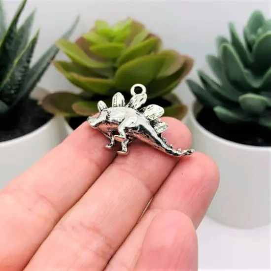 Silver Stegosaurus 3D Dinosaur Charms, 32x20mm {2}
