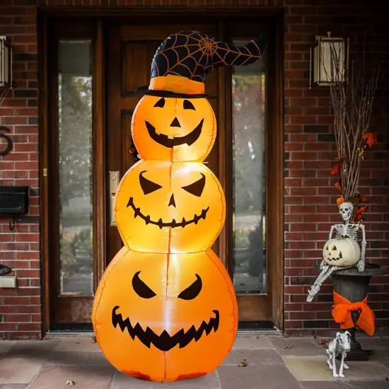 Halloween Inflatables Outdoor Stacked Pumpkins with Witches Hat {3}