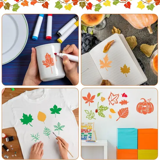 10 Pieces Fall Stencils Thanksgiving Painting Autumn Leaf, 2 Sizes(Abstract Style) {2}