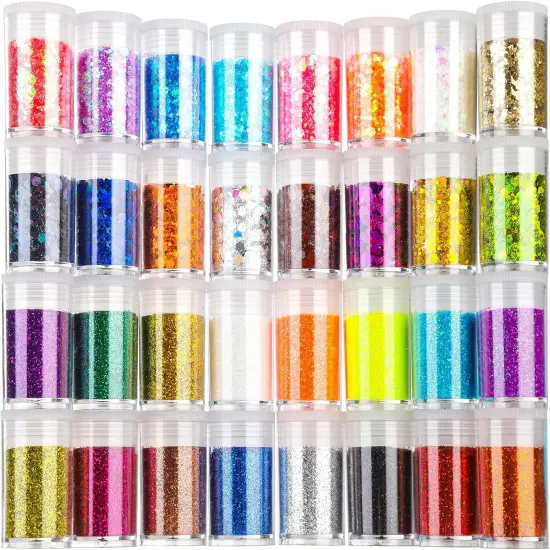 16+16pcs - Fine Glitters and Holographic Chunky Glitters for Nails, Assorted Glitter Slime {1}