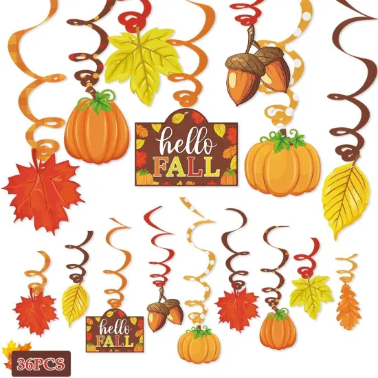 36CT Autumn Hello Fall Party Hanging Swirl Decorations {1}