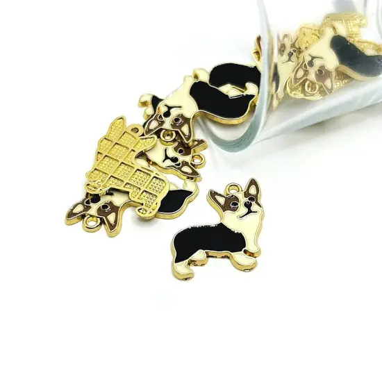 Enamel Corgi Pet Dog Charms, 23x23mm {1}
