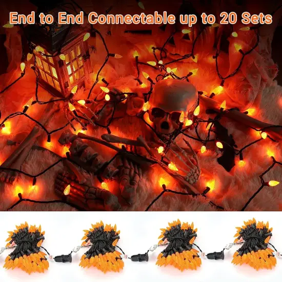 33ft 100 LED Faceted C5 Orange Halloween Lights {2}