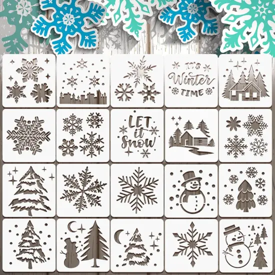 20 Pieces Stencil Template for Painting Reusable Animal Plant Stencil (Snowflake) {1}
