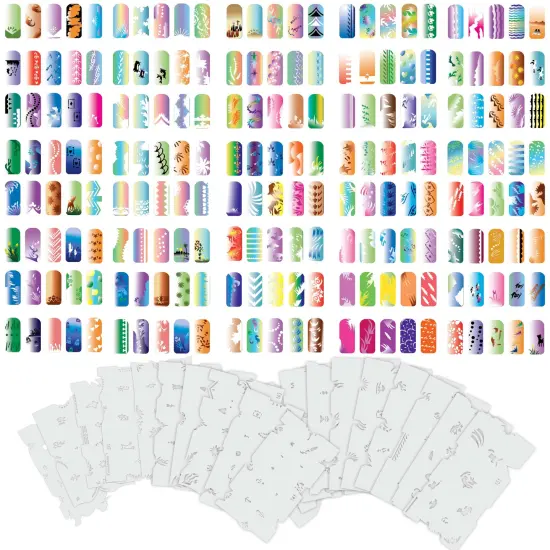 Airbrush Nail Stencils - Nail Art Stencils Set #8: 320 Unique Designs from 20 Individual Templates {1}