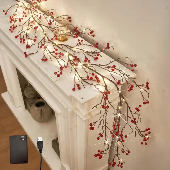 Lighted Red Berry Garland 120 LED {1}