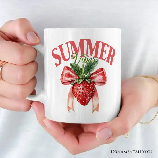 Summer Vibes Strawberry Mug, White, Seasonal Coquette Gift {1}