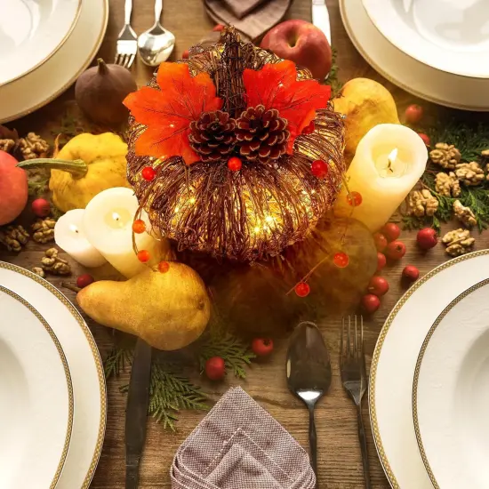 2 Pcs Rattan Lighted Pumpkin Fall Decorations - Brown {6}