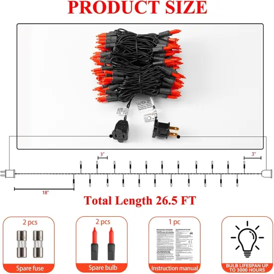 Halloween Lights 100 Counts Black Wire Connectable of Lighting String {3}