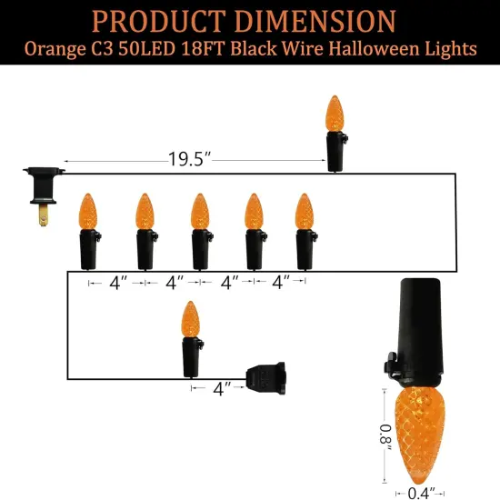 18ft Orange C3 Halloween String Lights 50LED Strawberry {2}