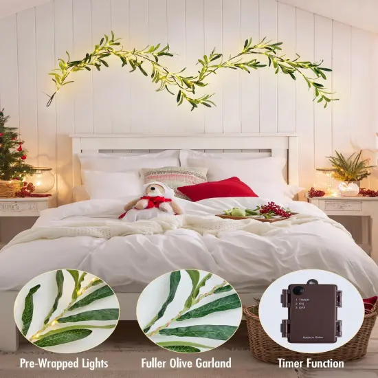 6 Ft Artificial Christmas Olive Lighted Garland - 100 LED {3}