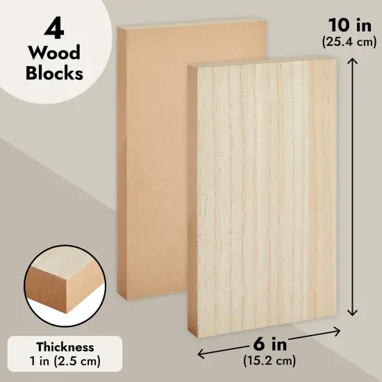 4 Pack Unfinished MDF Wood Blocks for Crafts 6 x 10", Smooth Surface for Crafts, DIY Projects (1 Inch Thick) Brown {5}