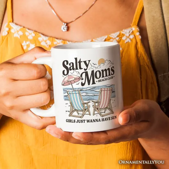 Salty Moms Beach Club Mug, Retro Summer Gift {1}