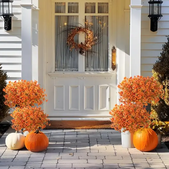20 Bundles Fall Artificial Mums Flowers (Orange) {4}