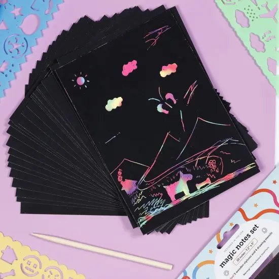 30pcs Black Scratch Art Paper, 5pcs Wooden Stylus & 4pcs Drawing Stencils {5}