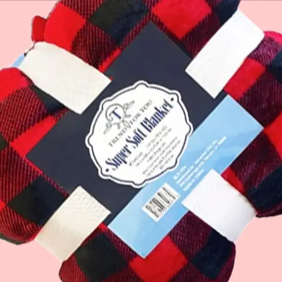 50x60" Checkered Red & Black Sherpa Throw Blanket Coral Fleece Front {6}