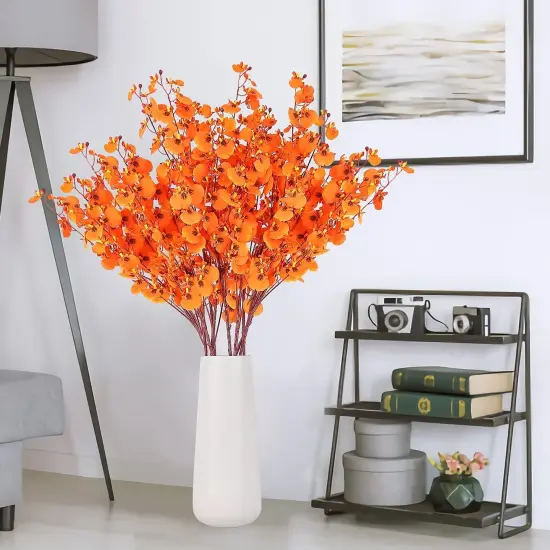 rtificial Orchids Flowers Bouquet Realistic Orchids Silk Bulk, 8PCS Faux Flowers Flowers Fake Orange Orchids Long {6}