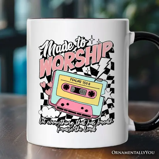 Made to Worship Christian Retro Mug, Psalm 150:6 Bible Verse Gift {4}