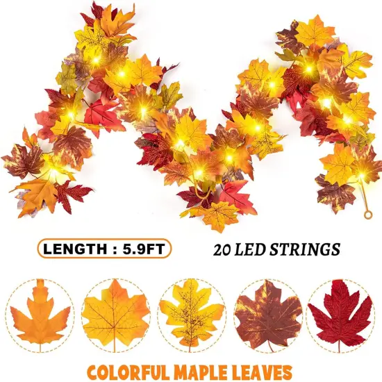2PCS Fall Maple Leaf Garland with Yellow Lights (11.8FT) {2}
