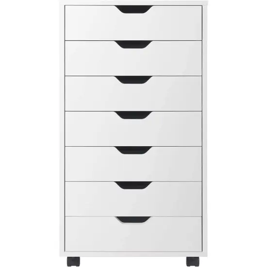 Wood 7-Drawer Storage Cabinet Chest with Casters and Lock White {5}