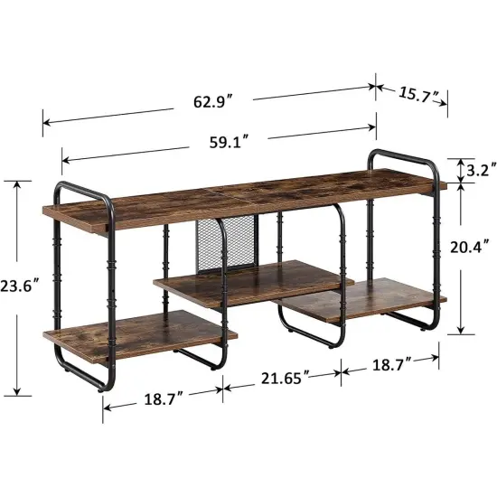 Wood Metal TV Stand with Open Shelves for TVs up to 65 Inches Brown {5}