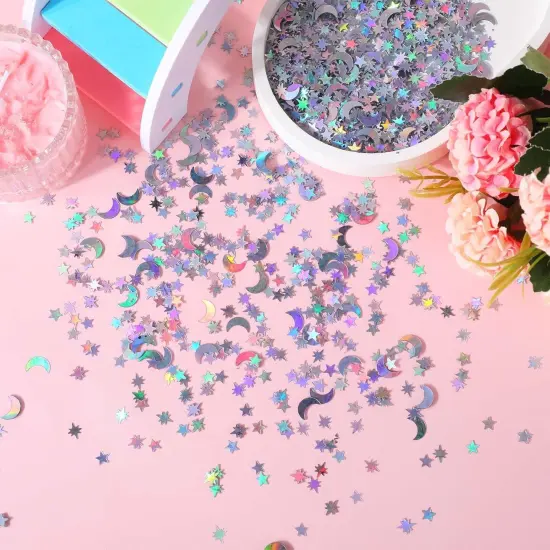 60 g/ 2.1 oz Holographic Star and Moon Table Confetti {2}