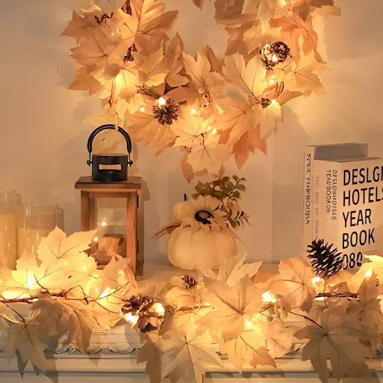 6 FT Fall Garland Maple Leaf with Lights {2}