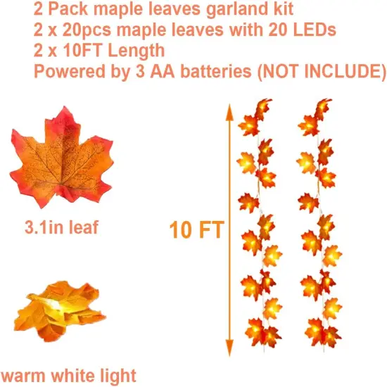 2 Pack 20Ft Lighted Fall Garland with Maple Leaf String Lights {3}