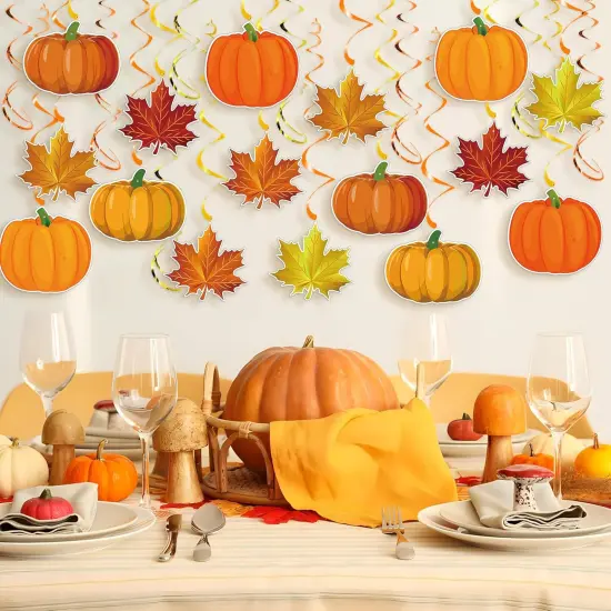 Fall Pumpkin Maple Leaf Hanging Swirl - Orange {2}