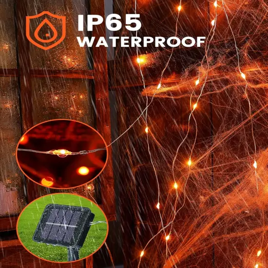 2 Pack Orange 33ft 100 LED Halloween Solar Fairy Lights Outdoor {3}