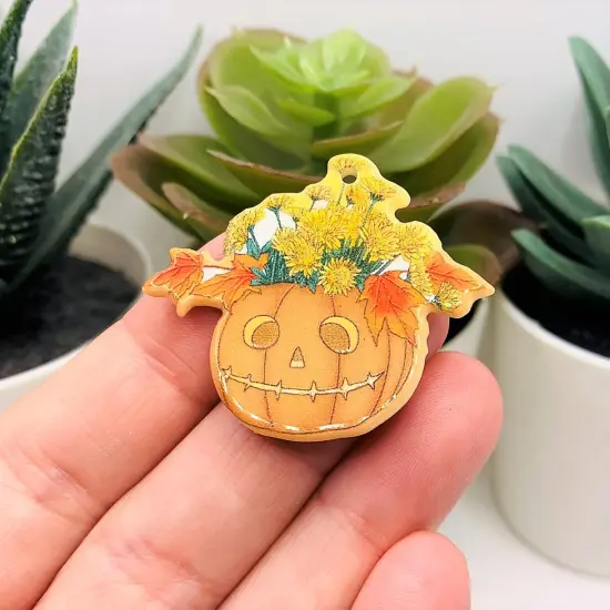 Halloween Jack O' Lantern Flower Basket Pendant, 33x38mm {3}