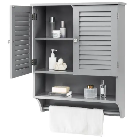 Wall-Mounted Bathroom Medicine Cabinet with Louver Doors and Towel Bar Black {6}